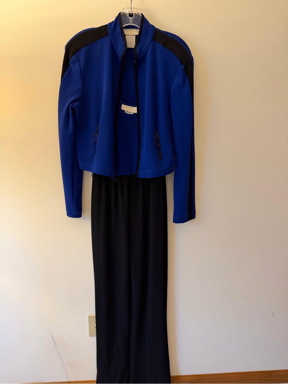 Cache Black Maxi Skirt with Royal Blue Jacket Accent